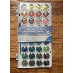 Artist's Loft 36 Color Watercolor Pan Set w/ Natural Hair Brush New Sealed 36 Pc
